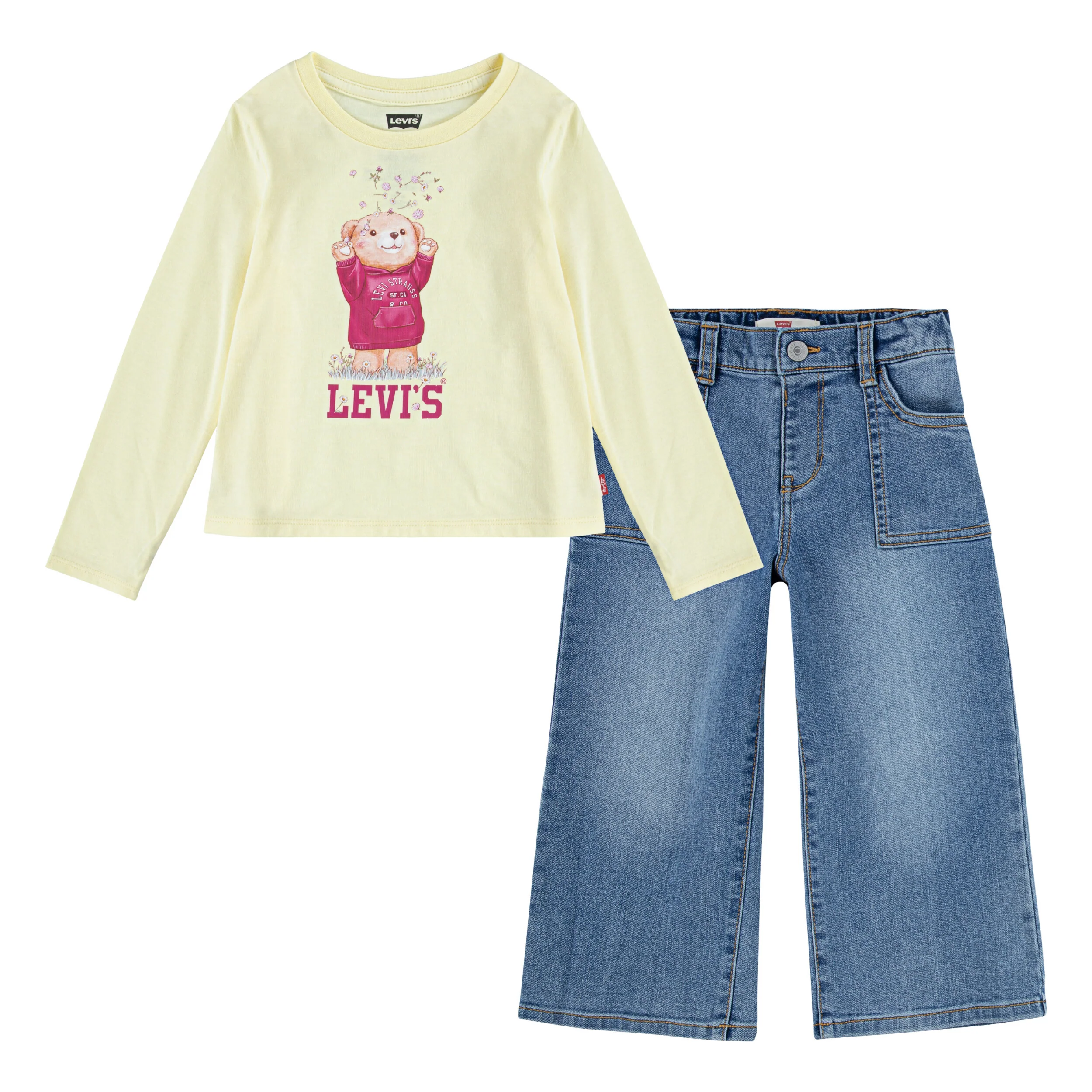 Bear Tee & Wide Denim Pants Set (Toddler)